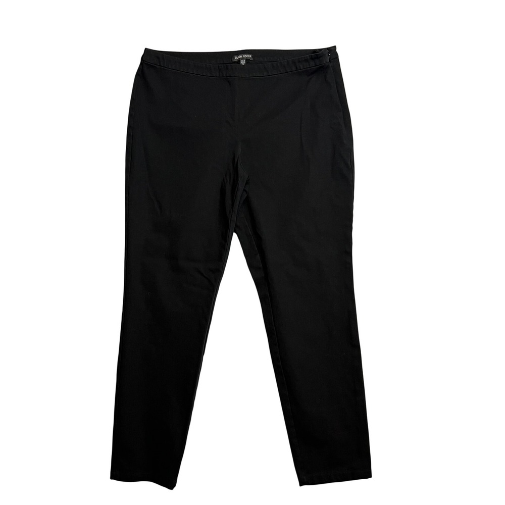Eileen Fisher Black Ankle Pants Size 12 Side Zip Organic Cotton‎ Spandex Stretch